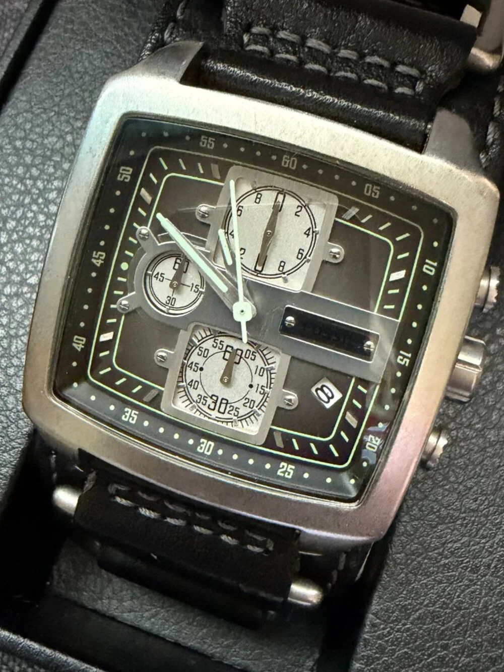 Fossil JR-1196 Black Leather Cuff Watch